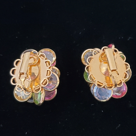 Vintage Pastel Crystal Cluster Earrings Uranium Glass Multi-layer - Picture 4 of 9